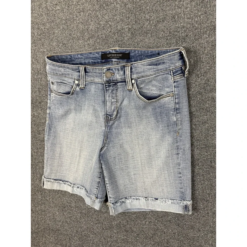 Liverpool Los Angeles Walking Shorts 6/28 Light Wash Denim Jean Cuff Stretch - Picture 3 of 8
